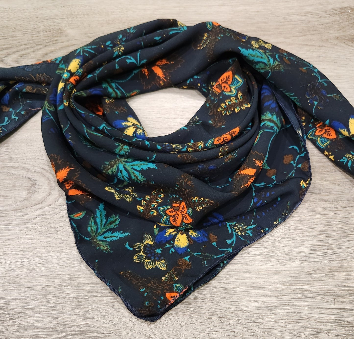 Navy with orange floral